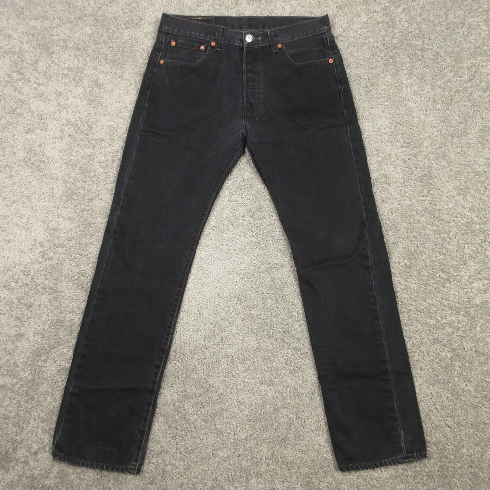 Levis Jeans Mens 30x30 Black 501 Button Fly Original Straight Washed Denim Pants